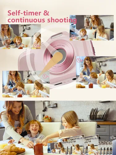 Miniatura 8 de Cámara digital True 64MP 4K - Zoom 16X de enfoque automático, con modo belleza y macro, tarjeta TF de 32GB, cámaras de videoblogs compactas y Rosa