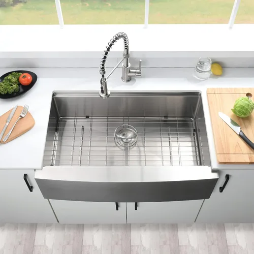 Miniatura 3 de Loftus - Fregadero de cocina de 33 pulgadas con delantal frontal, de acero inoxidable, calibre 16, repisa profunda para estación de trabajo