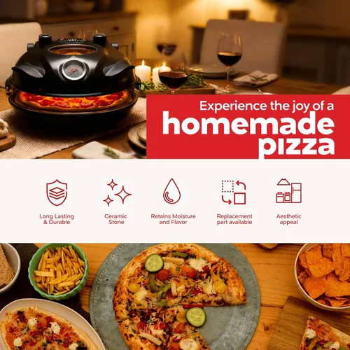 Miniatura 2 de MisterChef Horno eléctrico de pizza para interiores, horno de pizza de encimera de 12 pulgadas, calentamiento rápido de hasta 800 °F, máquina