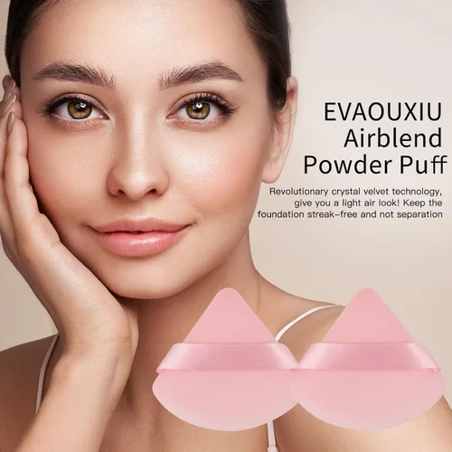 Miniatura 4 de 2 piezas EVAOUXIU esponjas triangulares para polvo facial, esponjas suaves y mullidas para fijar el polvo, esponjas cosméticas de terciopelo para 2