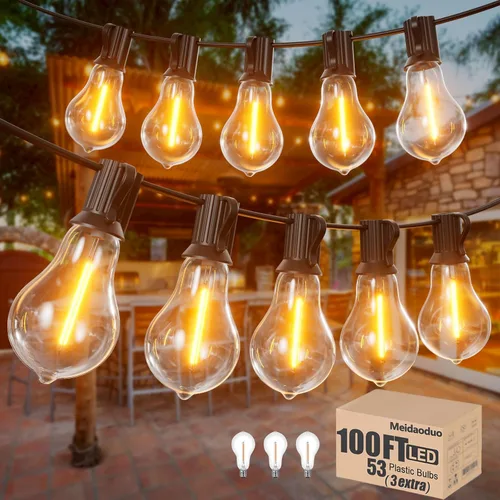 Miniatura 8 de Cadena de luces LED G40 de 50 pies para exteriores, luces de patio, conectables, impermeables, 27 bombillas inastillables (2 extra), 25 luces Negro