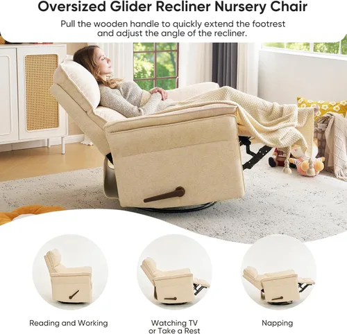 Miniatura 5 de Rocking Chair Nursery with Adjustable Headrest,Manual Swivel Rocker Recliner Nursery Chair with Overstuffed Armrest,Glider Rocker Recliner for