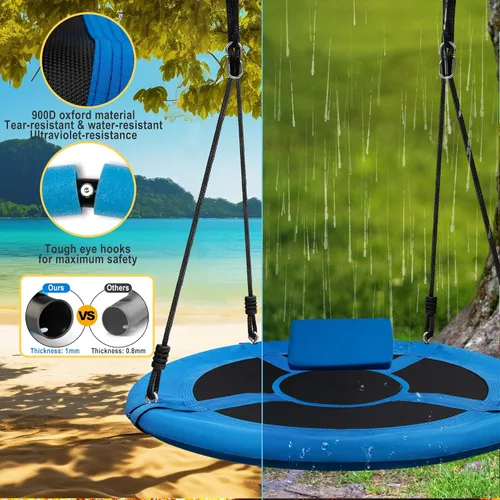 Miniatura 2 de Columpio para árbol de platillo de 40 pulgadas, 600 libras, capacidad de peso con 2 correas para colgar, tela Oxford 900D, marco de acero resistente