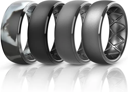 Miniatura 30 de Egnaro Anillos de boda de silicona para hombre: 1/4/6/7 Multipack de anillos de boda de goma con arco interior Diseño ergonómico transpirable