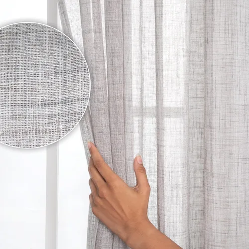 Miniatura 10 de D'Moksha Homes Cortinas de lino sintético beige y crema de 63 pulgadas de largo, 52 x 63 pulgadas, 2 paneles de cortinas transparentes con bolsillo