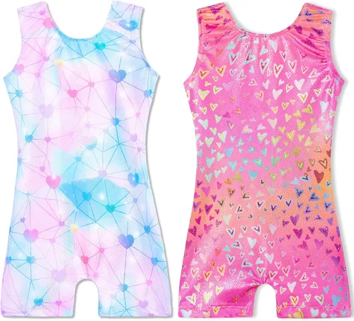Domusgo Leotardo de gimnasia para niña, 2t 3t, brillante, Nenon, amor, corazón, ciclista, tecnología suave, unitardo, ajustado, para ballet, ropa de