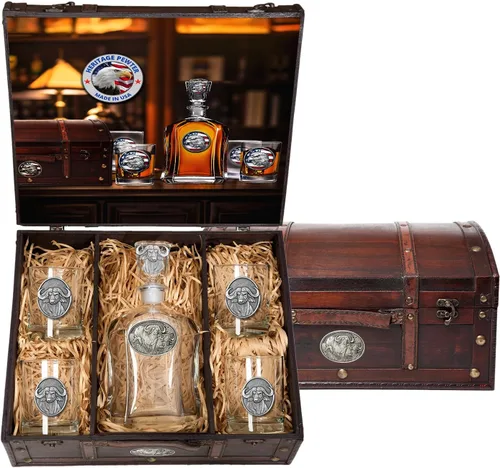 Miniatura 14 de Heritage Pewter Alabama Capitol - Juego de baúl Recipiente de líquido de 24 onzas con 4 vasos de agua Vidrio de peltre elaborado por expertos