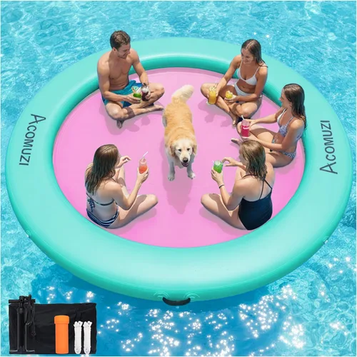 Miniatura 18 de Hamaca de agua inflable de 4/6/8/10/12 pies, flotador flotante redondo para adultos, balsa flotante de piscina resistente para océano y lago