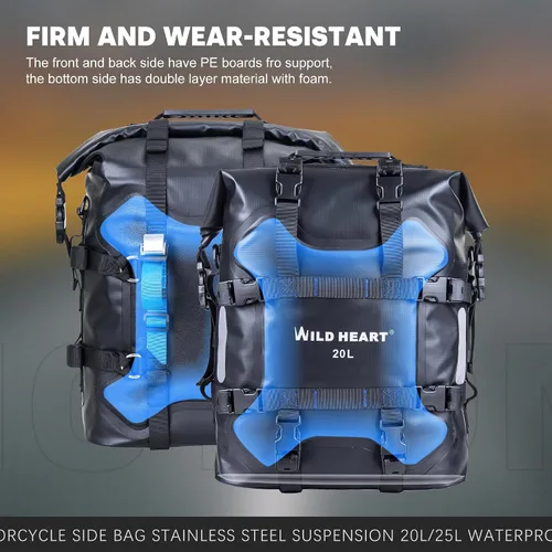 Miniatura 3 de Bolsa lateral para motocicleta WILD HEART de acero inoxidable, bolsa impermeable con suspensión, bolsas de sillín, 20L/25L, bolsa impermeable