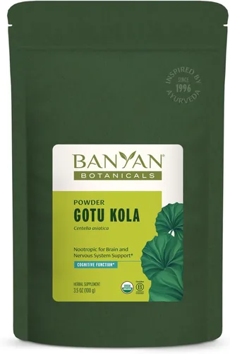 Banyan Botanicals Gotu Kola Powder – Brahmi orgánico (Centella Asiatica) – Hierba nootrópica calmante para apoyo del sistema nervioso y piel