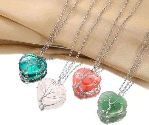 Miniatura 4 de Bestyle Collar de cristal curativo envuelto en árbol de la vida, colgante de piedra natal de 12 meses para parrillas de mujer, joyería de piedras