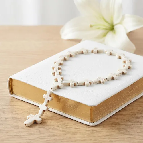 Miniatura 3 de Jucoan 240 cuentas espaciadoras de cruz blanca y turquesa gruesa, cuentas pequeñas con dije de cruz religiosa para pulseras, collares, rosario