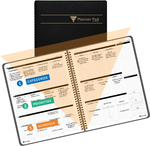 Miniatura 10 de Planner Pad Organizador de 12 meses con embudo de 3 niveles encuadernado en espiral, octubre de 2025 a septiembre de 2026, cubierta negra/tinta