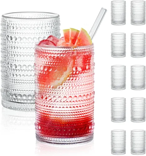 Miniatura 10 de Hobnail - Juego de 12 vasos para beber, vasos vintage de 11.8 oz y juego de vasos de cóctel de 10 oz, vasos de vidrio en relieve para cocina
