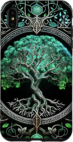 Miniatura 11 de Funda para iPhone 11 Pro Max Tree Of Life Yoga espiritual celta vikinga, verde y negro