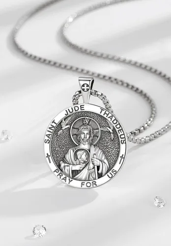 Miniatura 377 de EUDORA Collar de plata de ley 925, San Cristóbal y San Benito, San Miguel, Virgen María, San Judas Tadeo, Cruz de Buen Pastor y Arcángel, Medalla