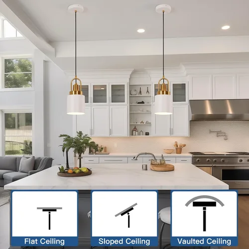 Miniatura 7 de Lámpara colgante cilíndrica blanca moderna de 5.11 pulgadas de diámetro, adecuada para isla de cocina, fregadero, comedor, dormitorio, pasillo