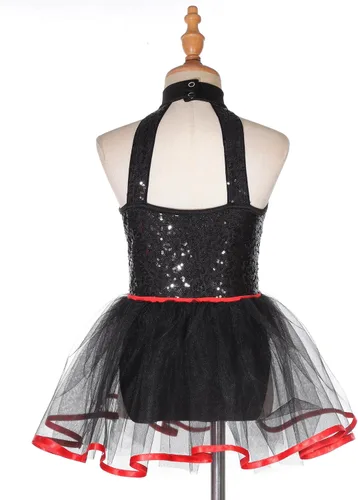 Miniatura 4 de TTAO Disfraz de payaso para niñas, vestido de bufón halter blanco y negro, para bailar, leotardo