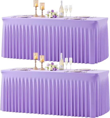Miniatura 26 de Manteles de mesa de elastano azul bebé de 6 pies para mesas rectangulares, sin arrugas, rectangular, elástico, ajustable de 6 pies con falda
