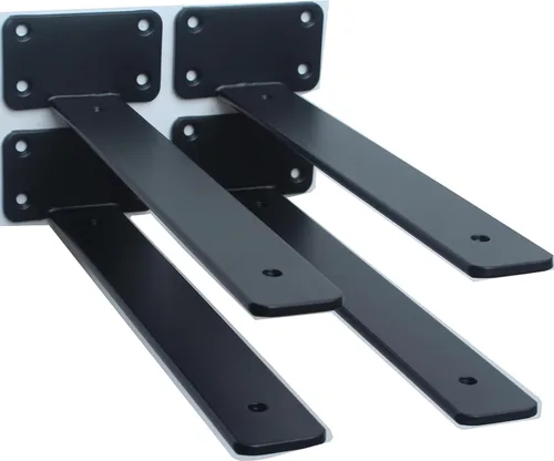 Miniatura 70 de Paquete de 2 - Soportes de estante en L ocultos negros de 4 pulgadas (1/5 pulgada de grosor) Soportes de estante flotante de hierro Soportes