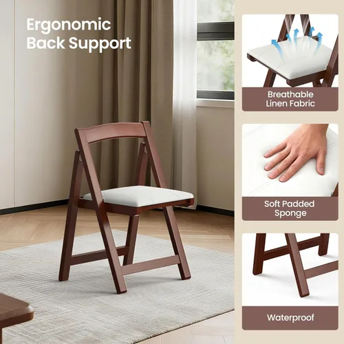 Miniatura 2 de Silla plegable de madera con asiento acolchado, silla de comedor plegable portátil, silla apilable de madera maciza para bodas, eventos, oficina