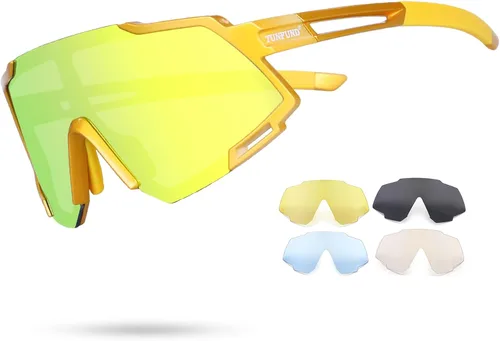 Youth Viper Polarized Sunglasses for Kid Boys Girls Age 10-15 | 4 Interchangeable Lenses | UV400 Glasses for Cycling Baseball Dorado + oro