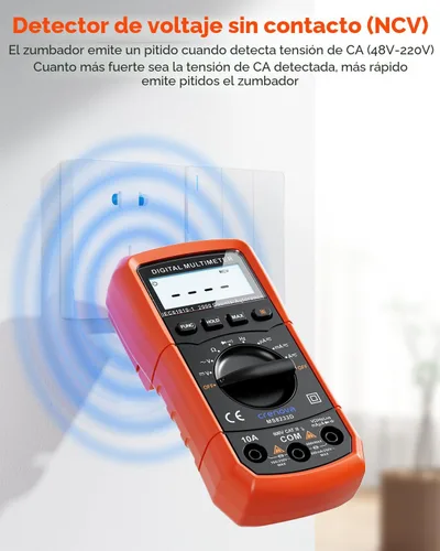 Miniatura 7 de Multímetro digital con auto-rango Crenova MS8233D, instrumento de medición electrónica, detector de voltaje CA, medidor portátil de Amp / Ohm