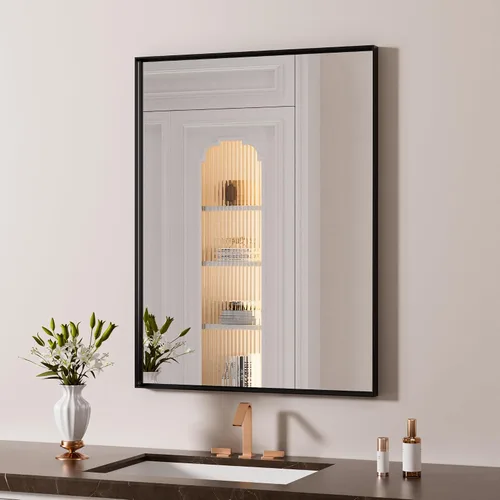 Miniatura 20 de LOAAO Espejo de Baño Rectangular de 22"X30" Negro para Pared, Marco de Aleación de Aluminio Negro Mate, Se Cuelga Vertical u Horizontalmente, Fácil