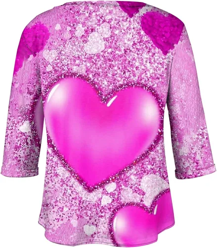 Miniatura 3 de FlekmanArt Womens Sweatshirt Valentine's Day Print V Neck Blouses Plus Size Long Sleeve Outfit Lightweight Pullover Tops
