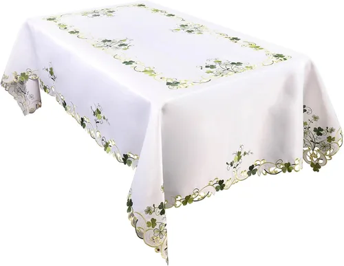 Miniatura 8 de Mantel pequeño bordado con trébol irlandés del día de San Patricio, decoración de trébol de primavera (redondo de 34 pulgadas)