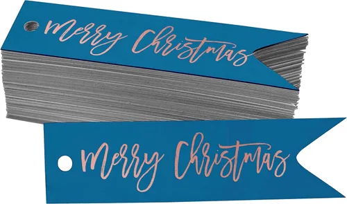 Miniatura 63 de Etiquetas de papel colgantes con texto en inglés "Merry Christmas", 50 unidades Blanco