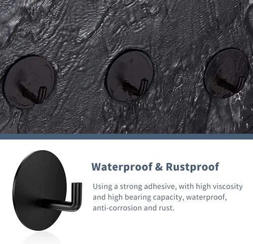 Miniatura 3 de Rise age Ganchos adhesivos resistentes al agua en ganchos de ducha para colgar lufa, toallas, ropa, batas para baño, ganchos de pared adhesivos Negro