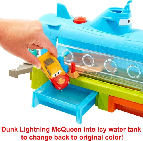 Miniatura 3 de Mattel Disney y Pixar Cars Toys, Submarine Car Wash Playset con cambio de color Lightning McQueen Toy Car, juego acuático