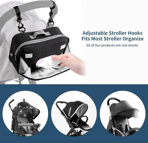 Miniatura 3 de TRENDPLAY Pequeña bolsa de pañales, organizador de cochecito pequeño con bolsillos para toallitas, consola para padres con correas de cochecito