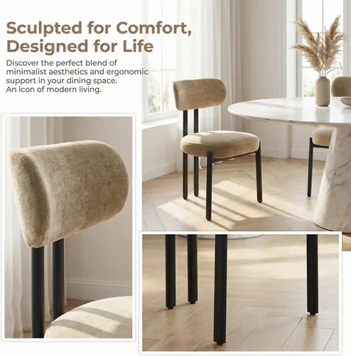 Miniatura 3 de LukeAlon Juego de 2 sillas de comedor de chenilla, modernas sillas de cocina sin brazos con respaldo curvado con patas de metal negro, sillas