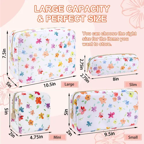Miniatura 5 de UIXIZQ Bolsa impermeable grande con flores para maquillaje, bolso de viaje de nailon para almacenamiento de artículos de tocador, bolsa cosmética