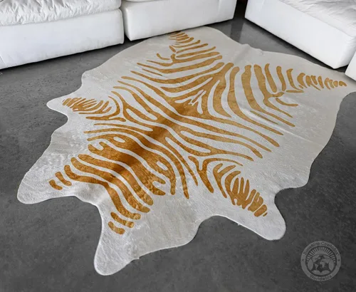 Miniatura 2 de Sunshine Cowhides Alfombra de piel de vaca 100% genuina con estampado de cebra, color beige sobre blanco roto, alfombra de estilo moderno para sala