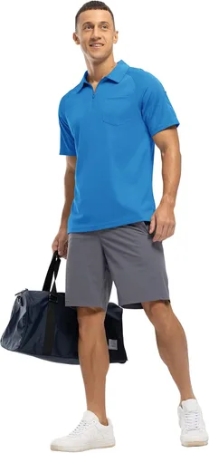 Miniatura 6 de BASUDAM Polo con cremallera para hombre, de secado rápido, manga corta, atlético, al aire libre, con bolsillo