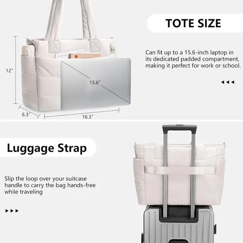 Miniatura 5 de Bolso de mano acolchado para mujer, bolso grande de enfermera, bolso de hombro con cremallera para trabajo y viajes