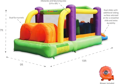 Miniatura 3 de Bounceland Pro Racer - Casa de rebote de obstáculos con toboganes dobles, rebote, subida, tobogán todo en uno, soplador UL 1 HP incluido, 19 pies x