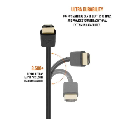 Miniatura 8 de Cmple - Paquete de 2 cables HDMI flexibles, 1.5 pies, HDMI 2.0 ultrafino, ARC, 3D Negro