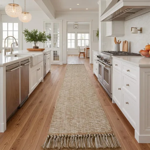 Miniatura 21 de Collive - Tapete de pasillo de cocina, 2 x 4.3 pies, tejido a mano, reversible, lavable, de algodón, color blanco/beige, para baño, pasillo