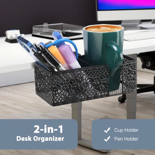 Miniatura 2 de Organizador de Escritorio con Clip para Escritorio Portavasos Portalápices para Almacenamiento de Escritorio Bebidas Soporte para Teléfono