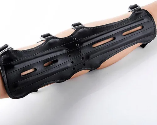Miniatura 2 de Guardia de brazo de cuero con tiro con arco largo 4 correas antebrazo equipo de protección caza flecha arco