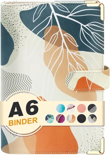 Miniatura 8 de Carpeta A6 recargable de piel sintética con 6 anillas, cubierta para cuaderno pequeño para papel de relleno A6, cubierta de planificador personal