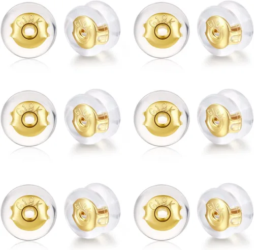 Miniatura 17 de Respaldos de Aretes de Oro de 18K con Cierre Seguro para Pendientes, Respaldos de Silicona de Repuesto para Pendientes/Orejas Caídas, Respaldos