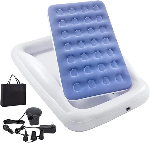 Cama de viaje inflable para niños Fahuac, juego de colchón de aire para niños pequeños, cama hinchable portátil con barandillas y bomba eléctrica