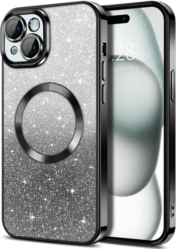 Miniatura 114 de Hython Funda para iPhone 13 Pro transparente con purpurina magnética [compatible con MagSafe] Protector completo de lente de cámara delgado