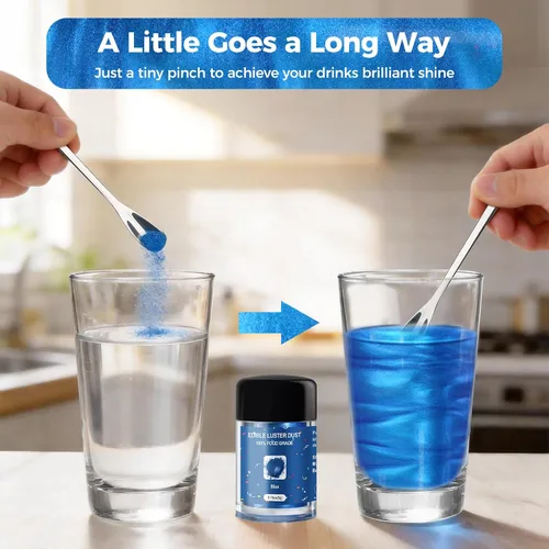Miniatura 4 de CRPTHE Polvo de Polvo de Lustre Azul Comestible 5g, Purpurina Comestible para Bebidas, Polvo de Purpurina de Grado Alimenticio para Cócteles