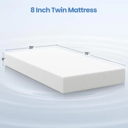 Miniatura 2 de Yaheetech - Colchón individual de 8 pulgadas con 3 capas de espuma viscoelástica con gel refrescante, té verde para un sueño más fresco, firmeza